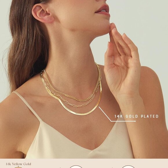 Gold Layered Necklaces for Women, 14K Gold Plated Dainty Gold Chain Choker Neckl - Picture 4 of 9